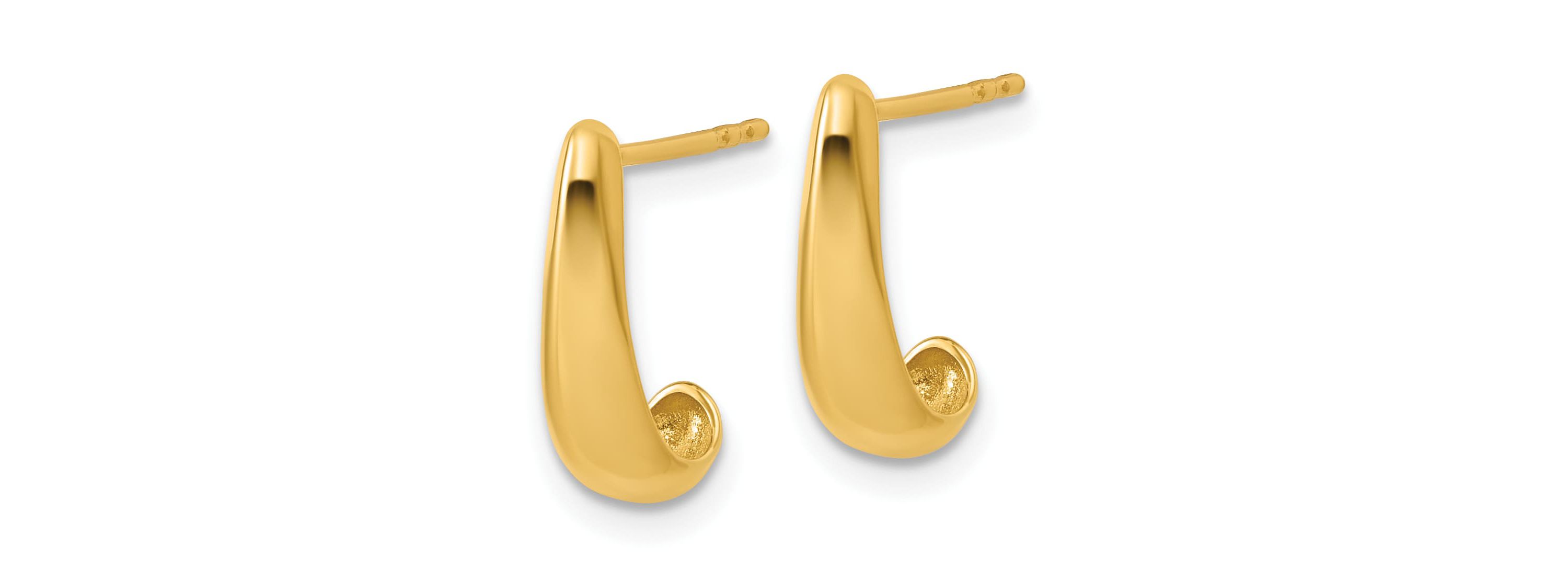14K Yellow Gold Polished J-Hoop Post Earrings