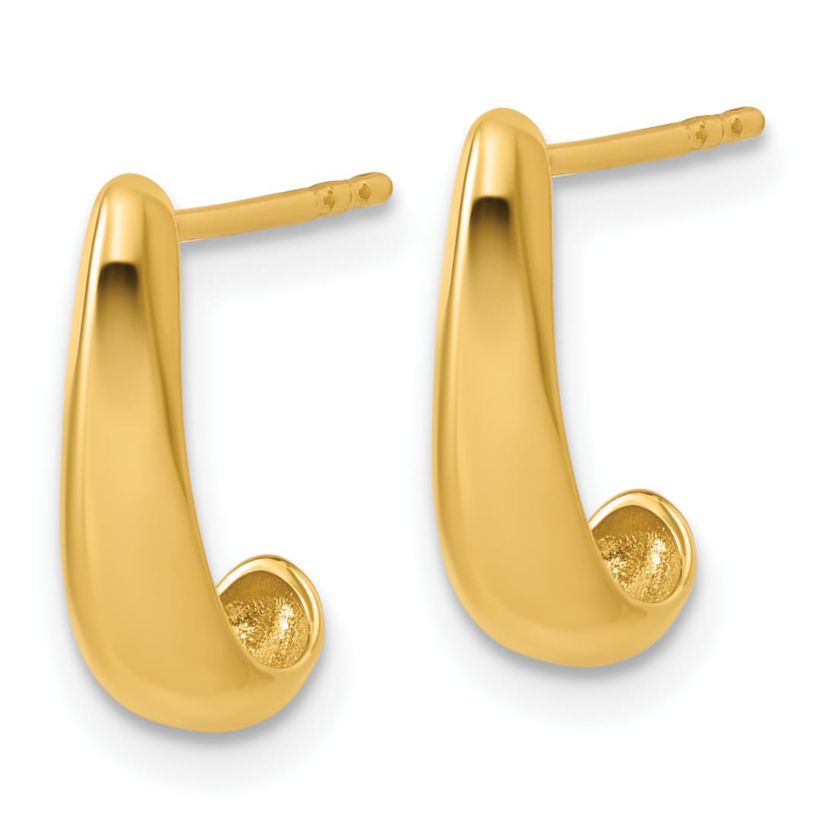 14K Yellow Gold Polished J-Hoop Post Earrings