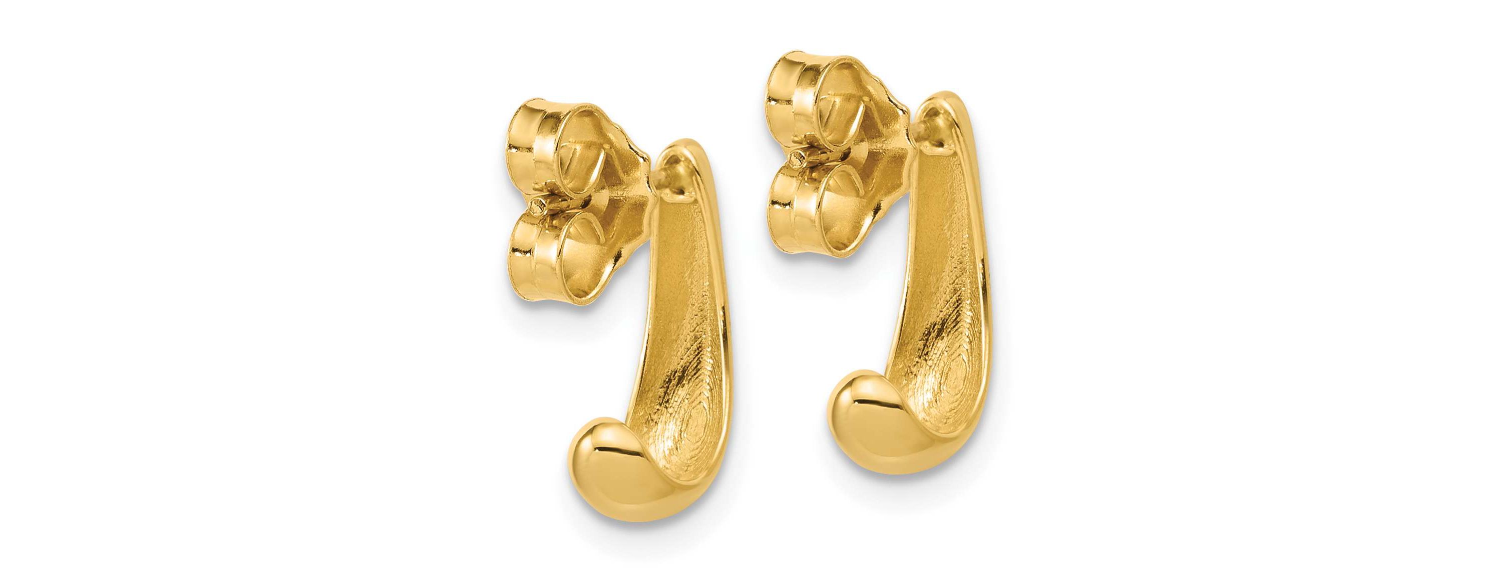 14K Yellow Gold Polished J-Hoop Post Earrings