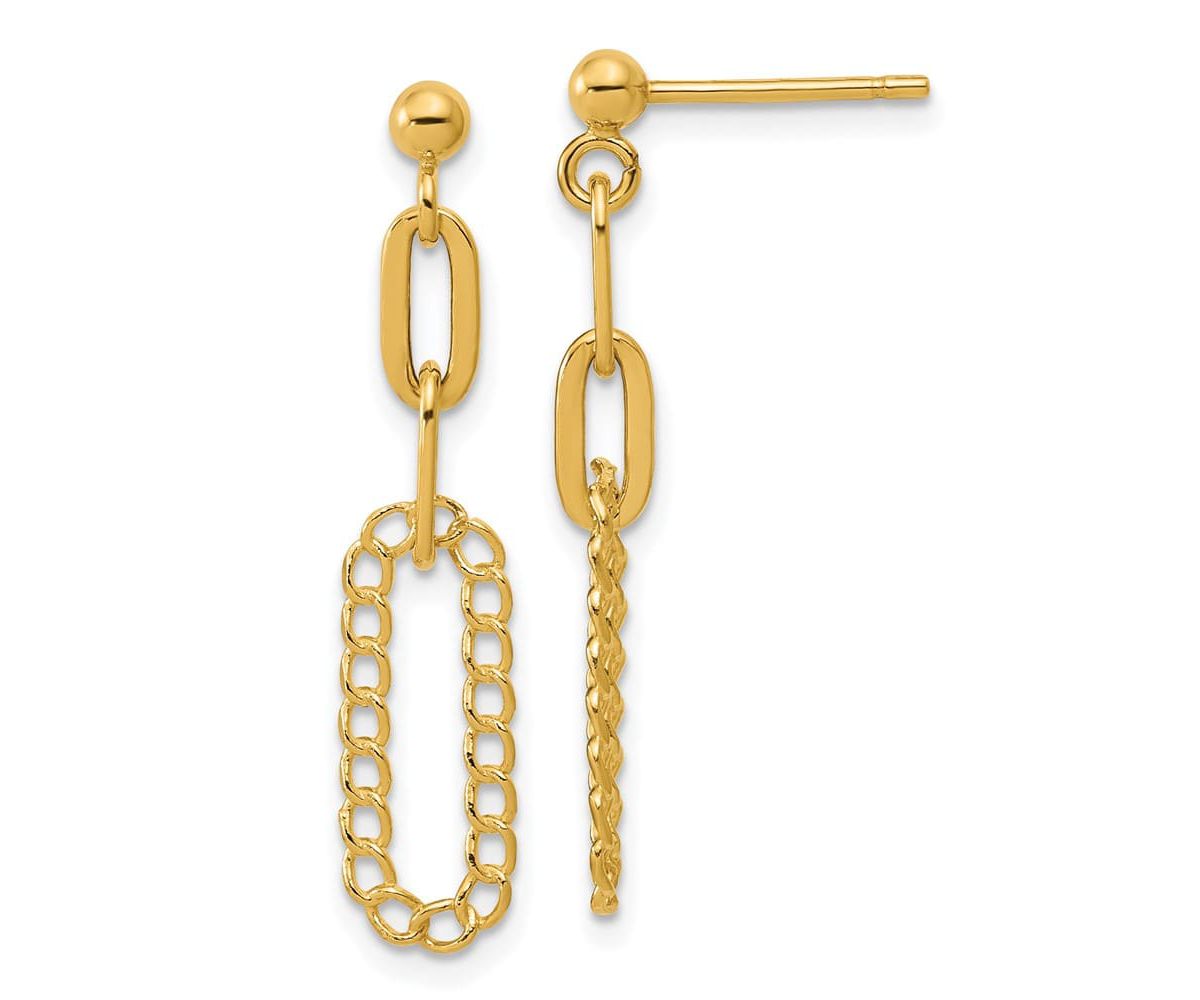 14K Yellow Gold Polished Oval Dangle Post Earrings