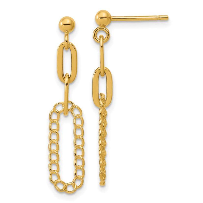 14K Yellow Gold Polished Oval Dangle Post Earrings