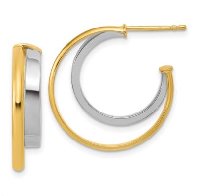 Belk & Co 14K Yellow Gold with Rhodium Polished 2-Row J-Hoop Post Earrings