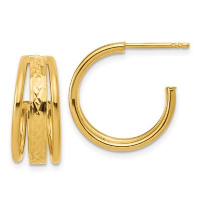Belk & Co 14K Yellow Gold Polished and Diamond-cut 3-Row J-Hoop Post Earrings