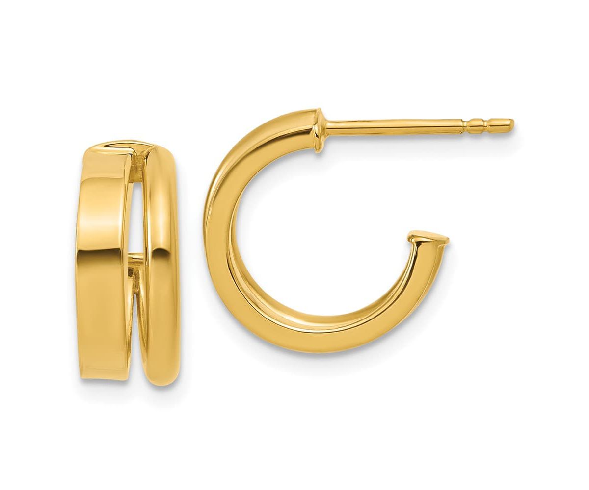 14K Yellow Gold Polished 2-Row J-Hoop Post Earrings
