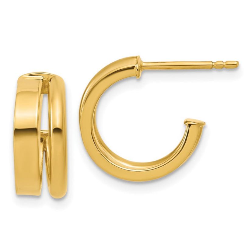 14K Yellow Gold Polished 2-Row J-Hoop Post Earrings