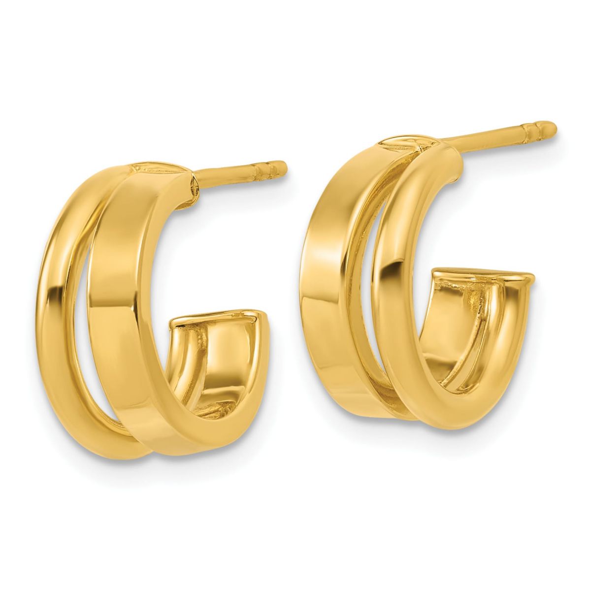 14K Yellow Gold Polished 2-Row J-Hoop Post Earrings