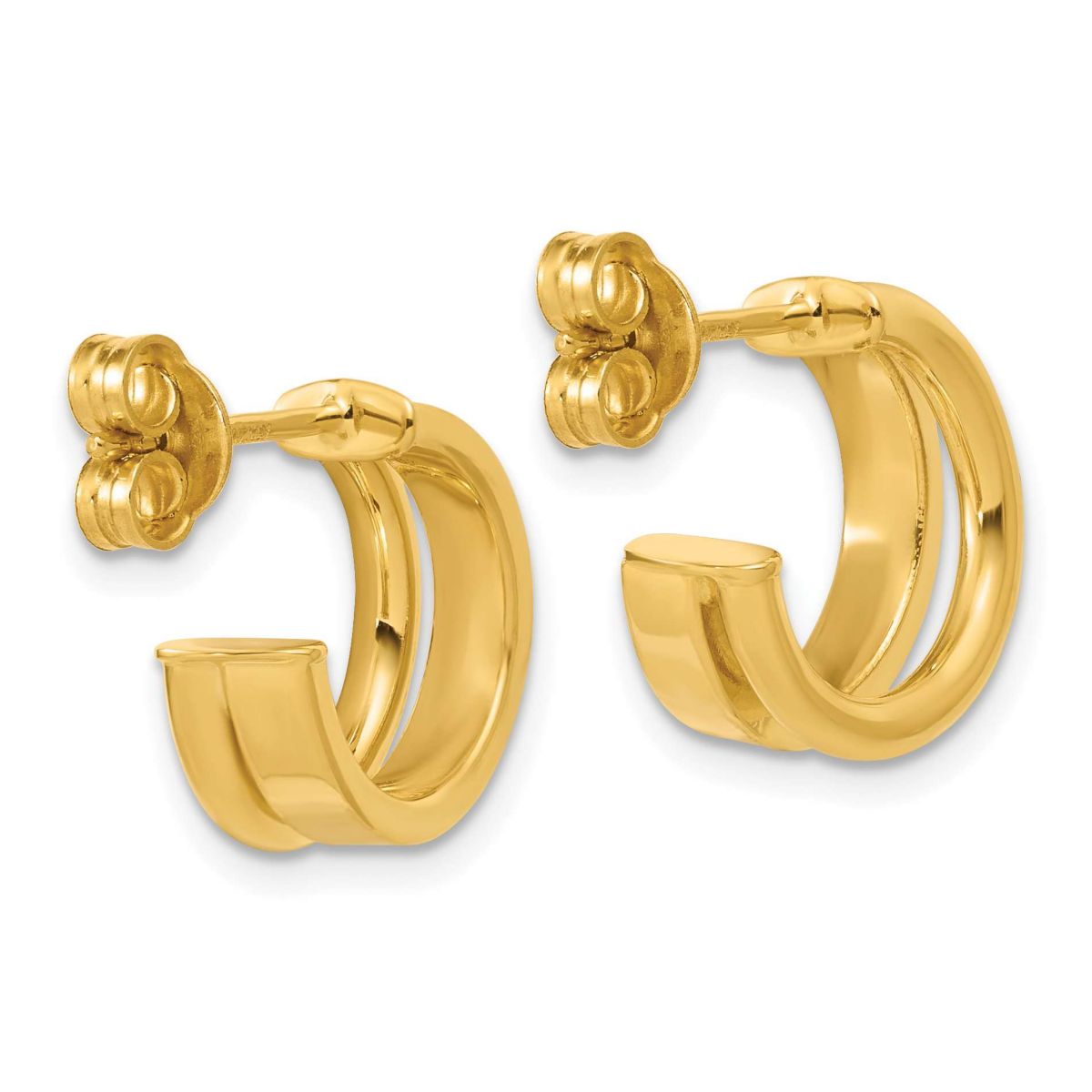 14K Yellow Gold Polished 2-Row J-Hoop Post Earrings
