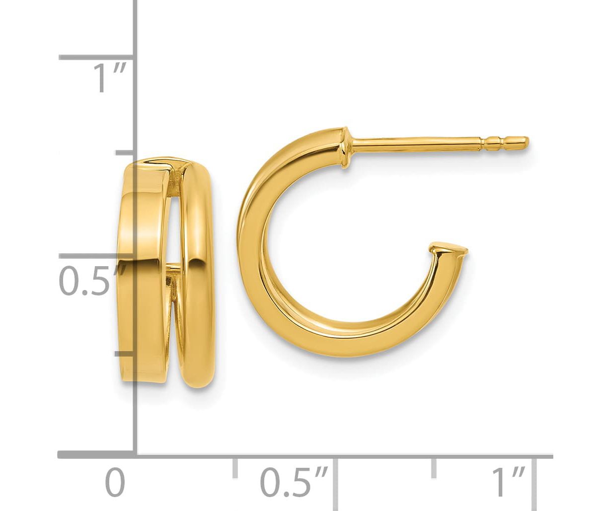 14K Yellow Gold Polished 2-Row J-Hoop Post Earrings
