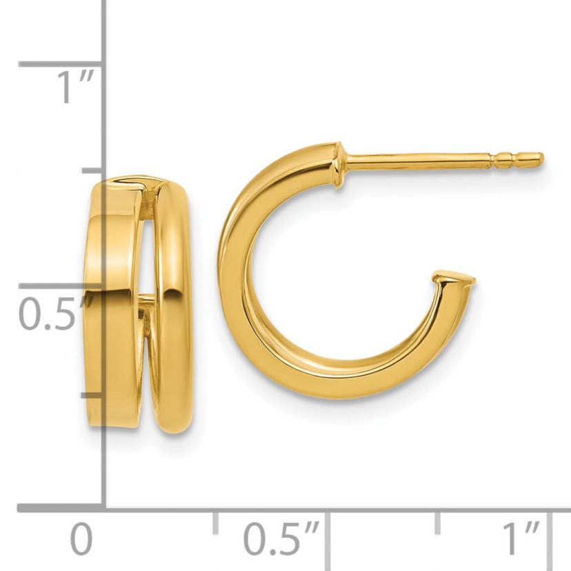 14K Yellow Gold Polished 2-Row J-Hoop Post Earrings