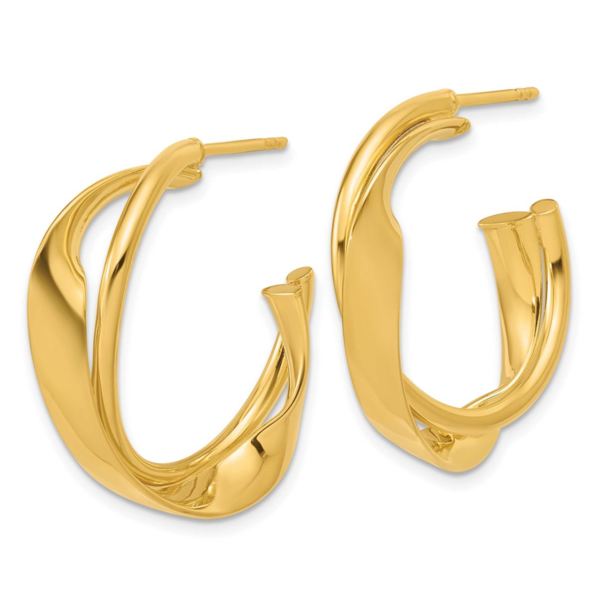 14K Yellow Gold Polished 2-Row Twist J-Hoop Post Earrings