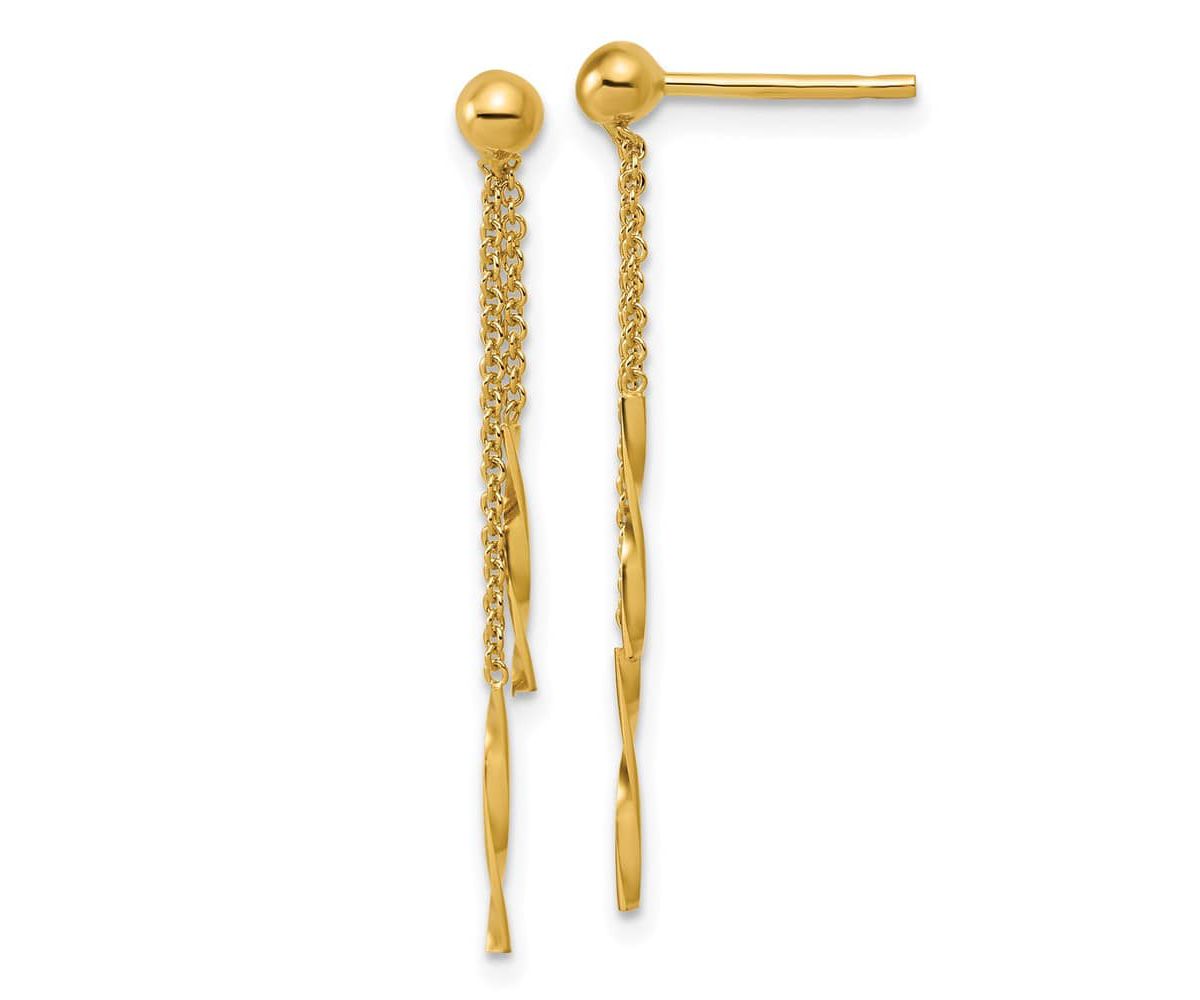 14K Yellow Gold Polished Twist Bars Dangle Post Earrings