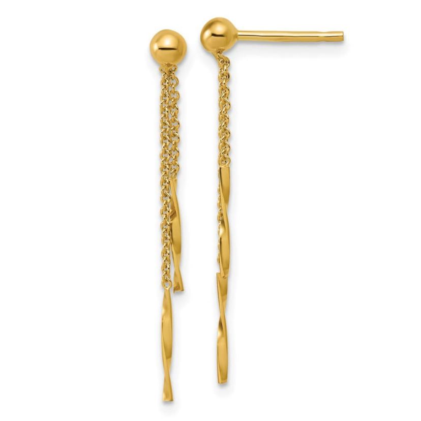 14K Yellow Gold Polished Twist Bars Dangle Post Earrings