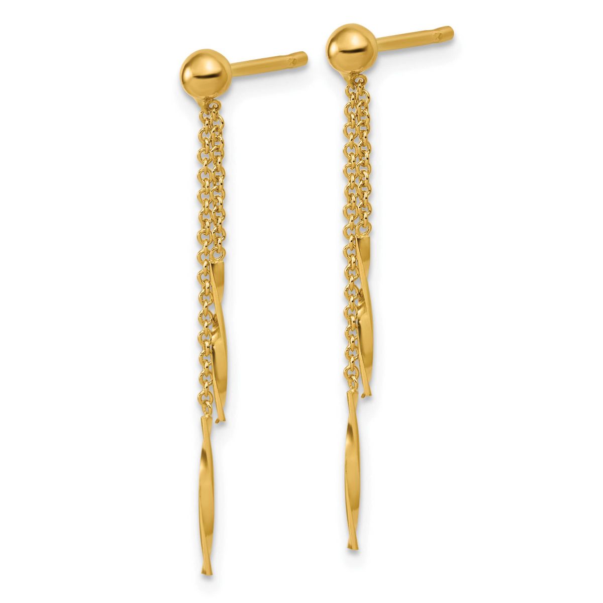 14K Yellow Gold Polished Twist Bars Dangle Post Earrings