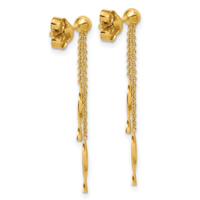 14K Yellow Gold Polished Twist Bars Dangle Post Earrings