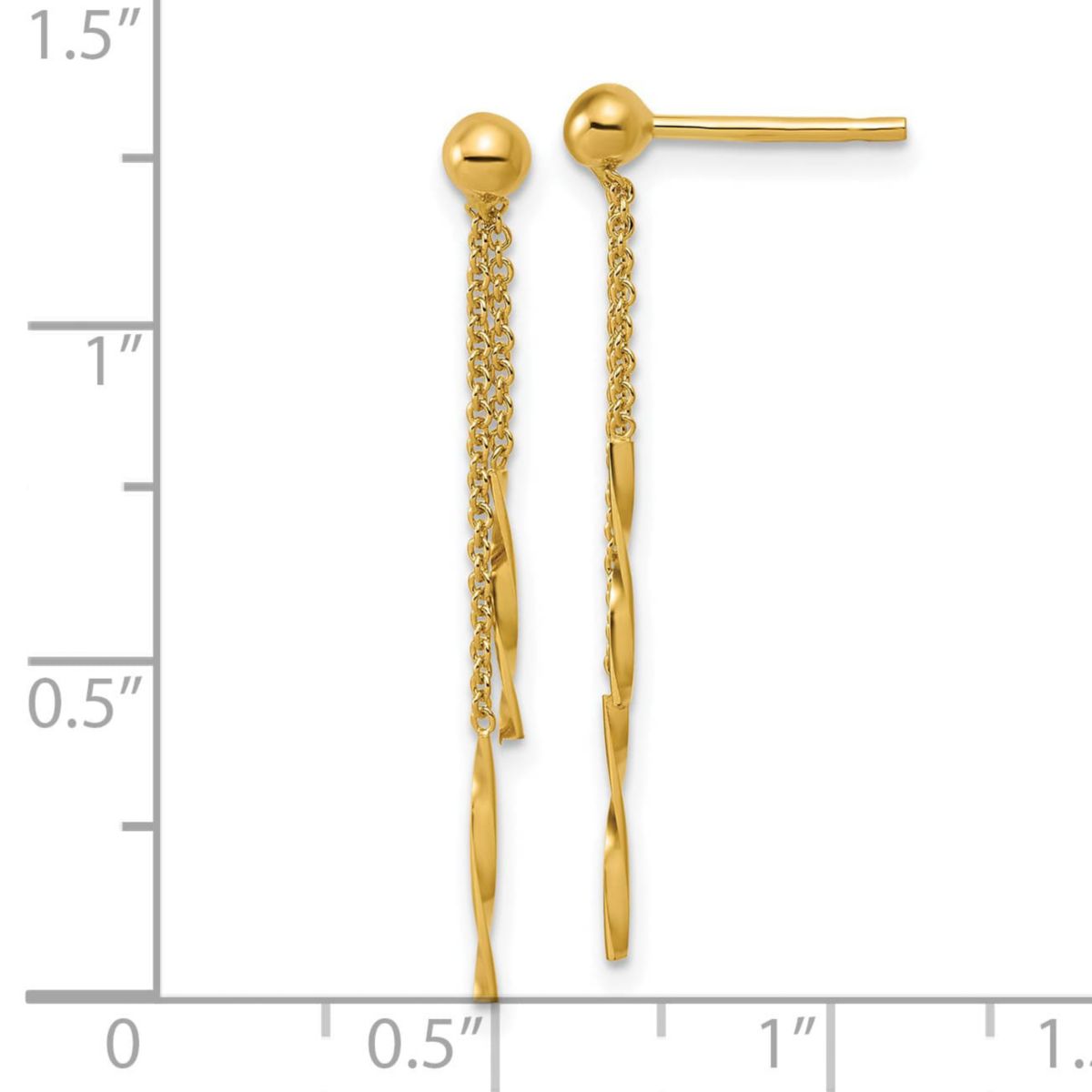 14K Yellow Gold Polished Twist Bars Dangle Post Earrings