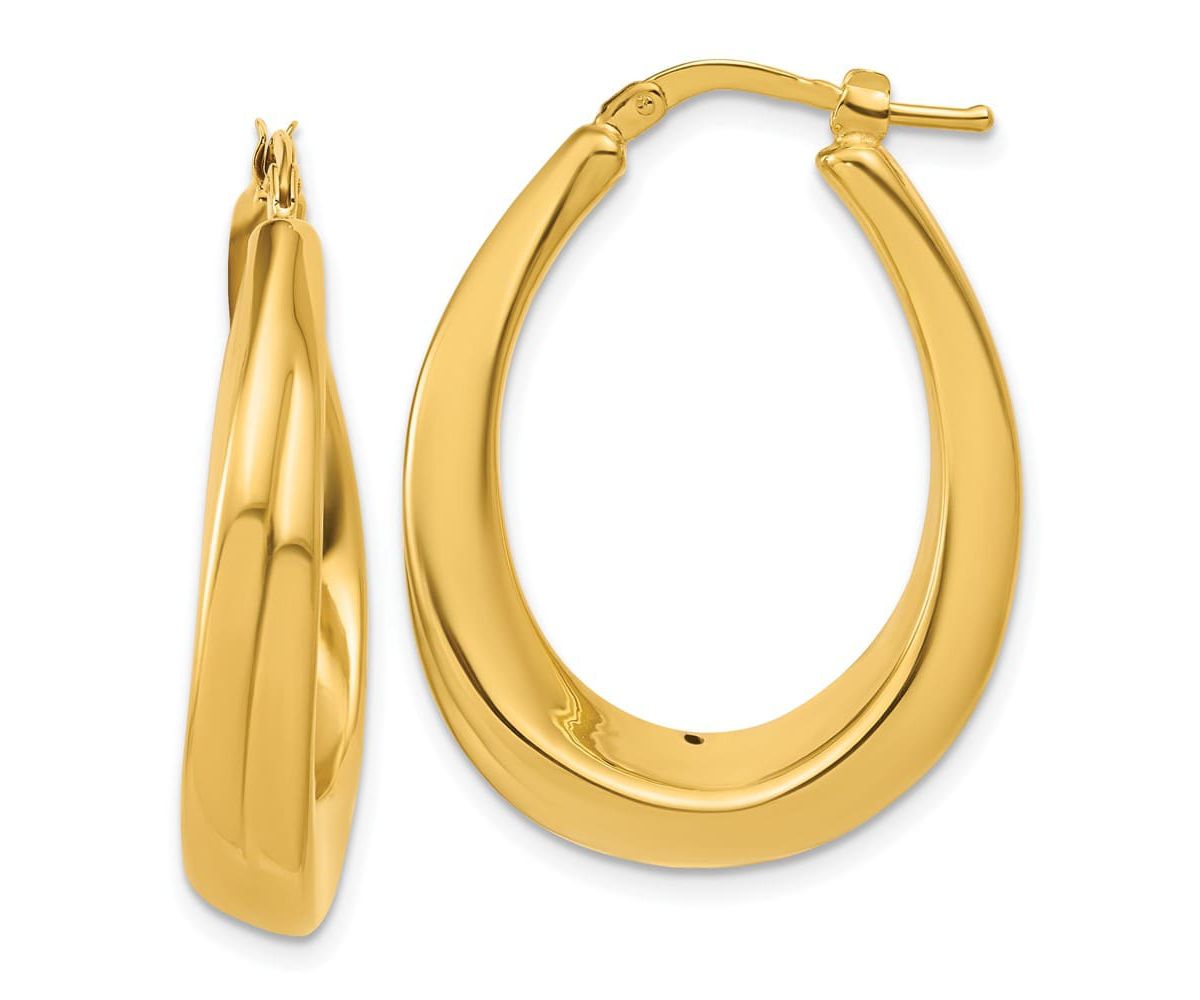 14K Yellow Gold Polished Oval Hollow Hoop Earrings