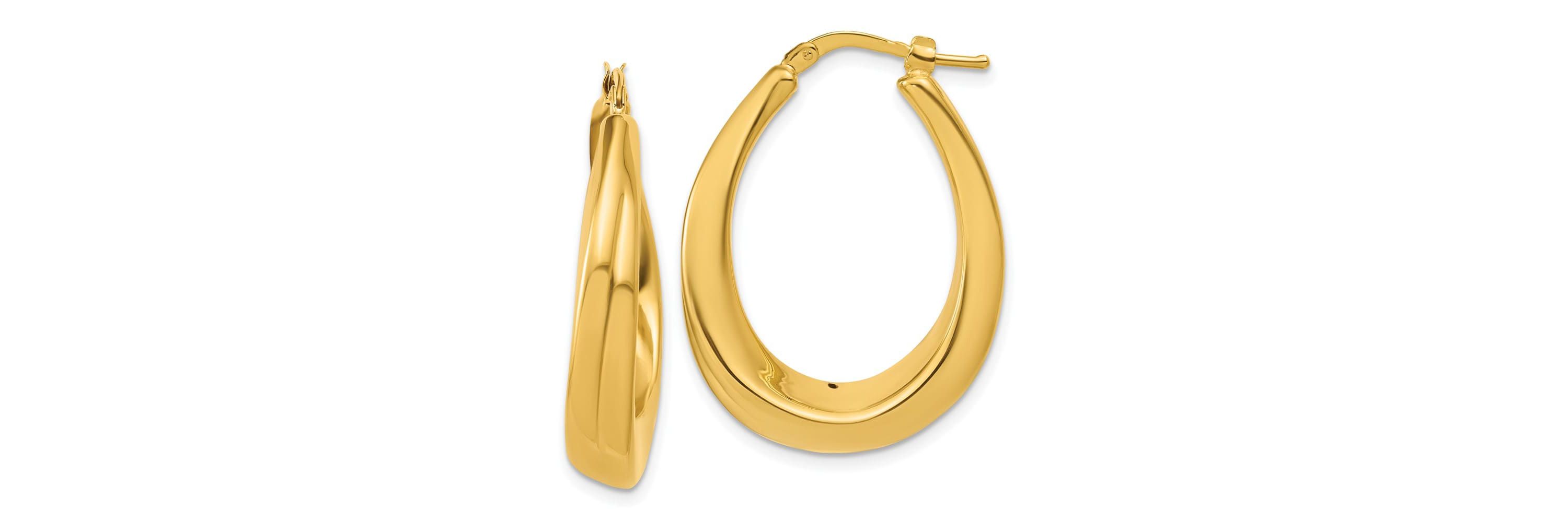 14K Yellow Gold Polished Oval Hollow Hoop Earrings