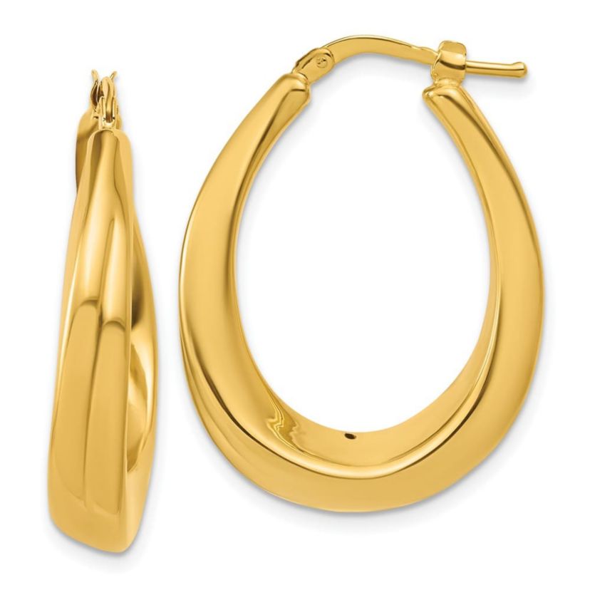 14K Yellow Gold Polished Oval Hollow Hoop Earrings