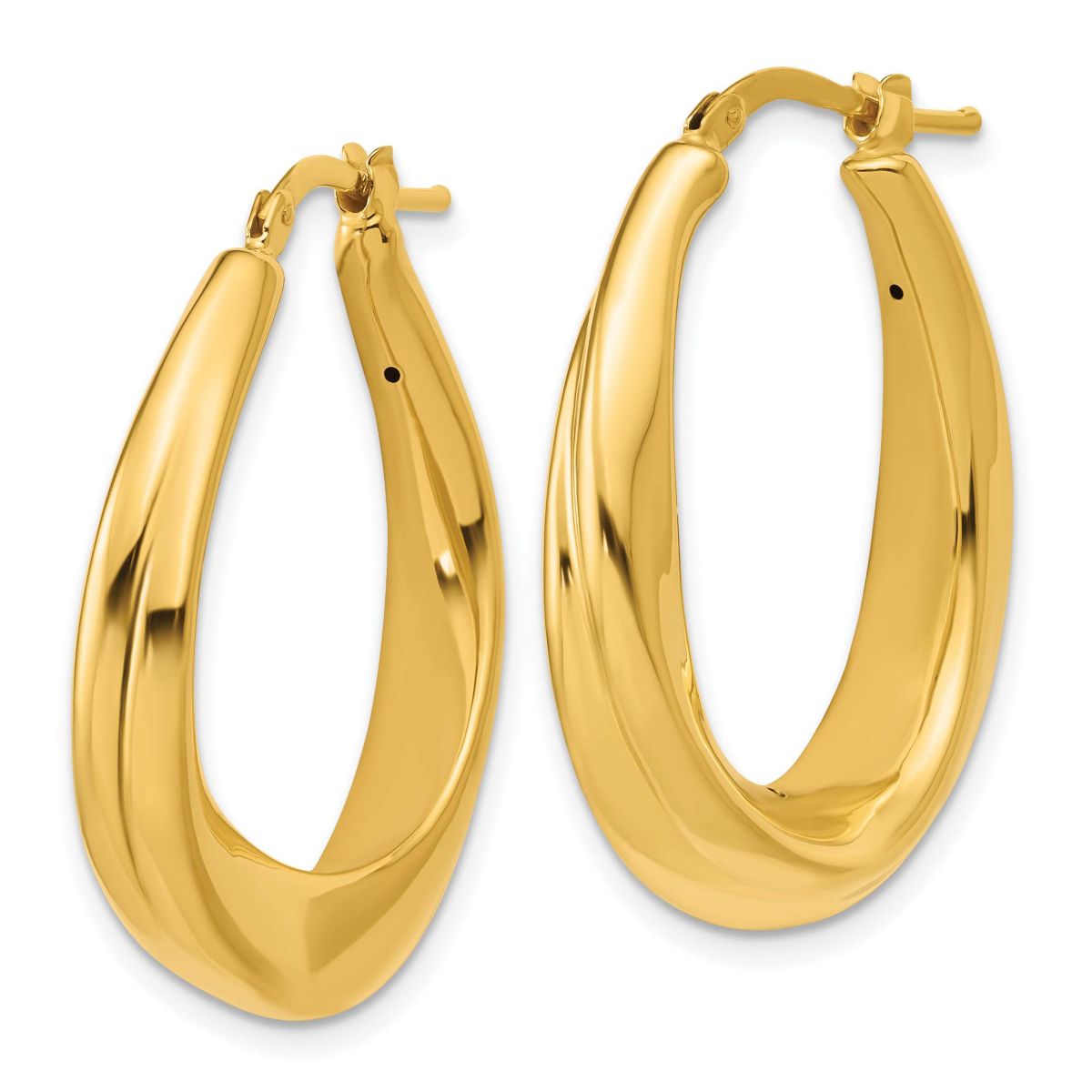 14K Yellow Gold Polished Oval Hollow Hoop Earrings
