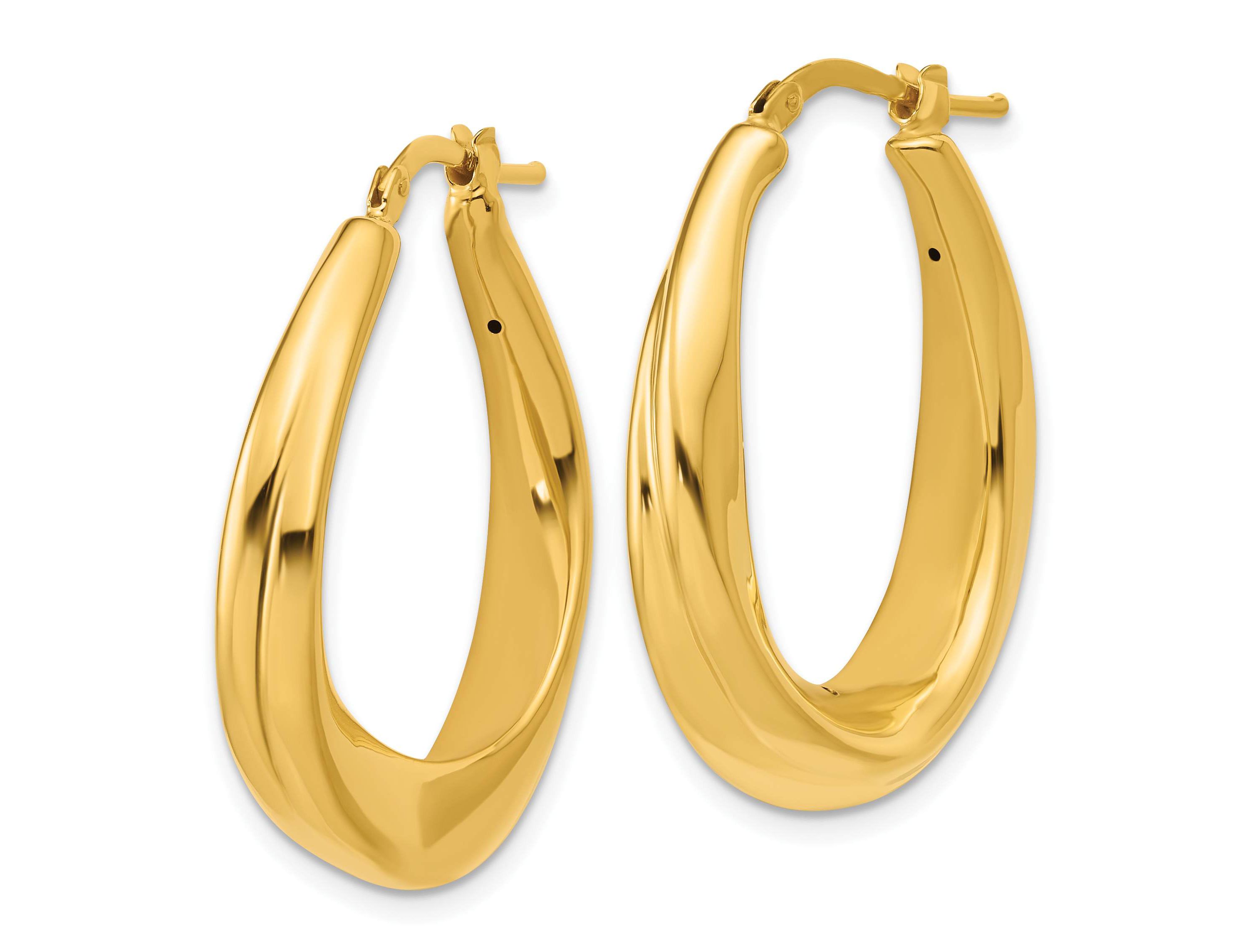 14K Yellow Gold Polished Oval Hollow Hoop Earrings