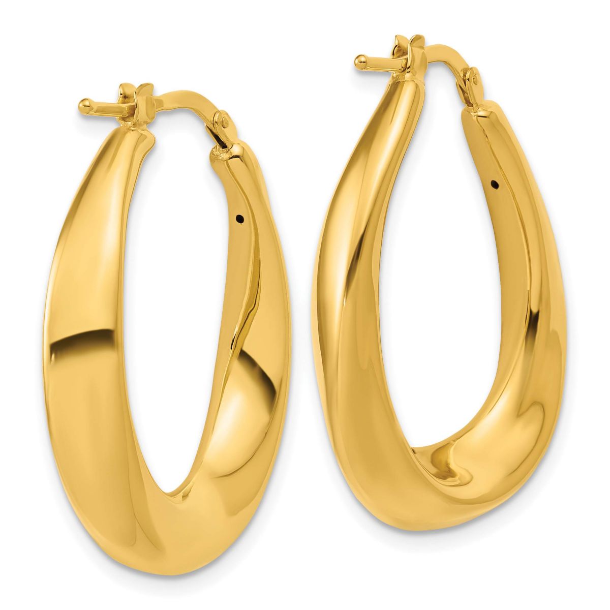 14K Yellow Gold Polished Oval Hollow Hoop Earrings