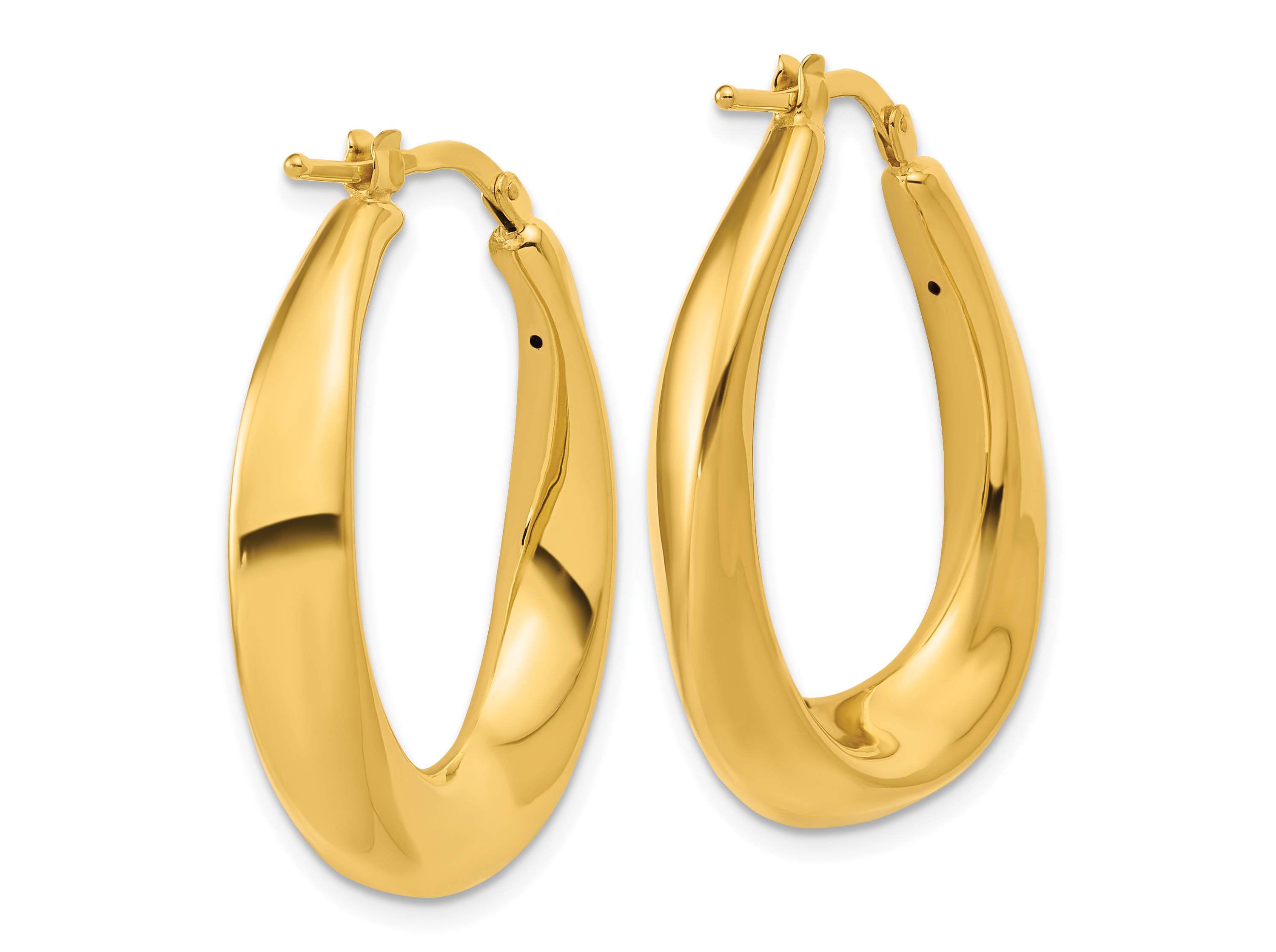 14K Yellow Gold Polished Oval Hollow Hoop Earrings