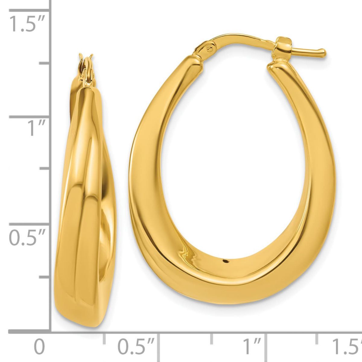 14K Yellow Gold Polished Oval Hollow Hoop Earrings