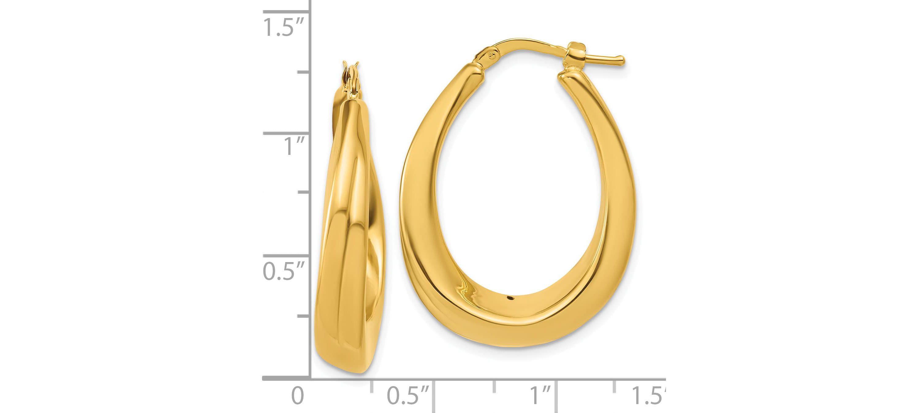 14K Yellow Gold Polished Oval Hollow Hoop Earrings