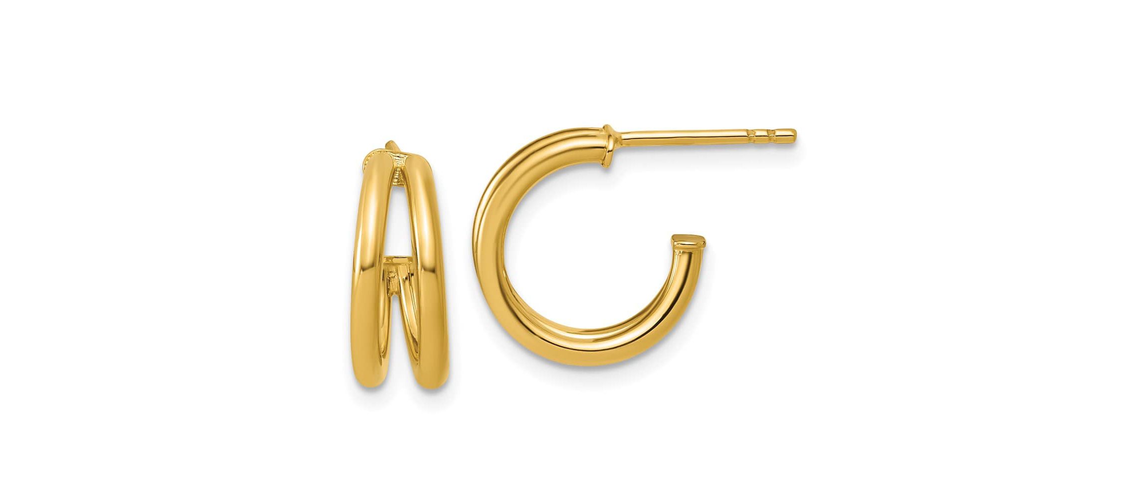 14K Yellow Gold Polished 2-row J-Hoop Post Earrings