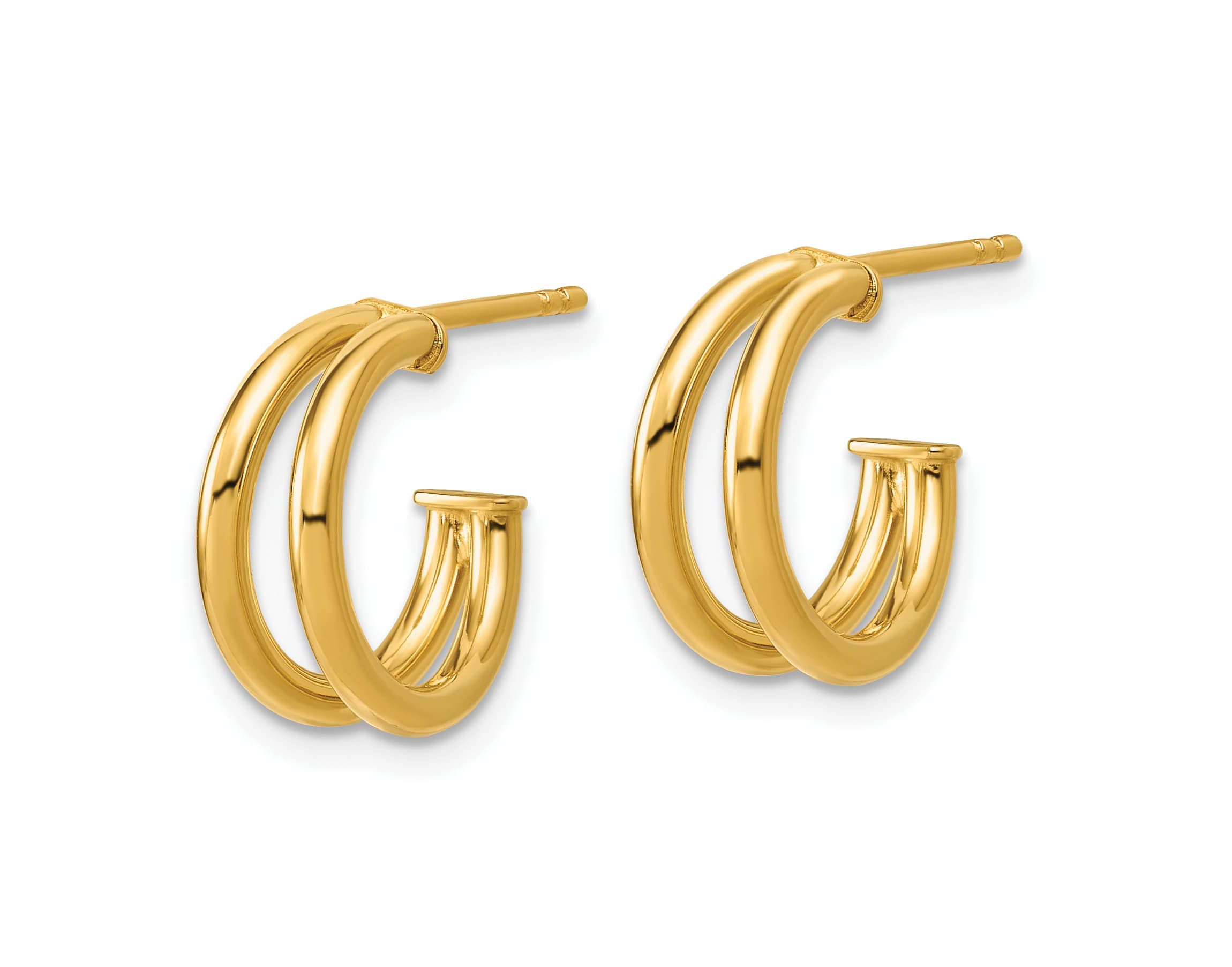 14K Yellow Gold Polished 2-row J-Hoop Post Earrings