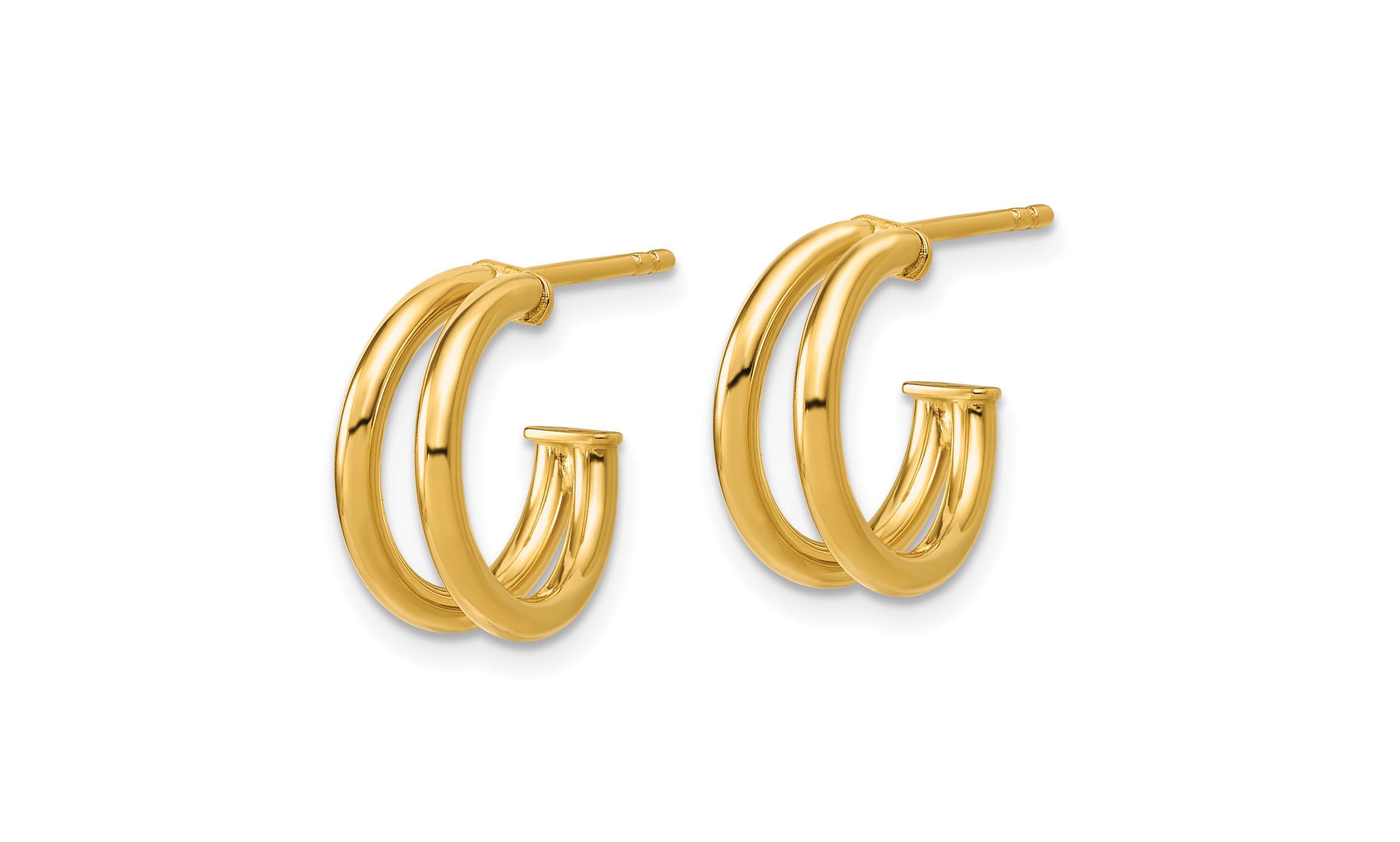 14K Yellow Gold Polished 2-row J-Hoop Post Earrings