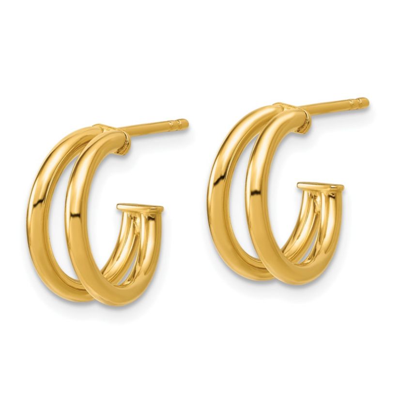 14K Yellow Gold Polished 2-row J-Hoop Post Earrings