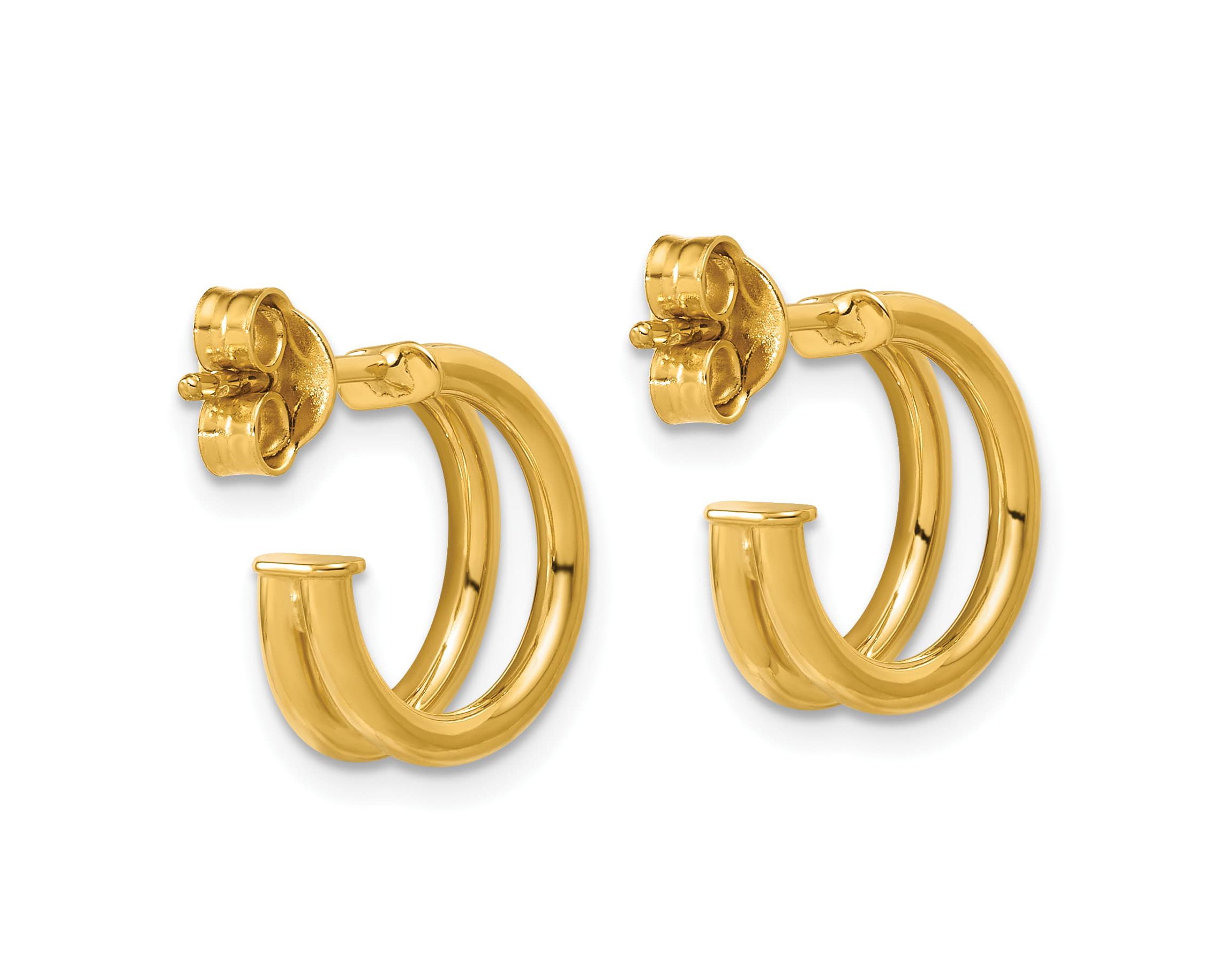 14K Yellow Gold Polished 2-row J-Hoop Post Earrings