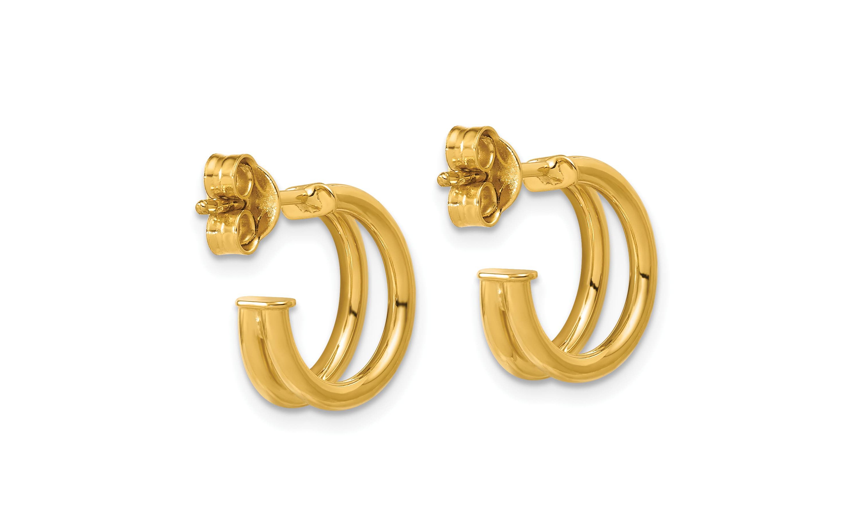 14K Yellow Gold Polished 2-row J-Hoop Post Earrings