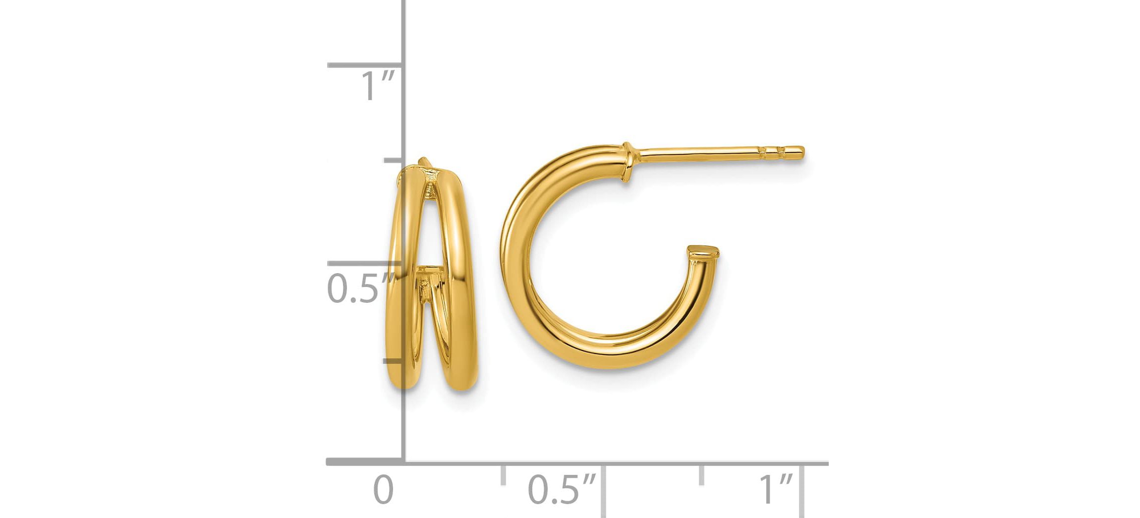 14K Yellow Gold Polished 2-row J-Hoop Post Earrings