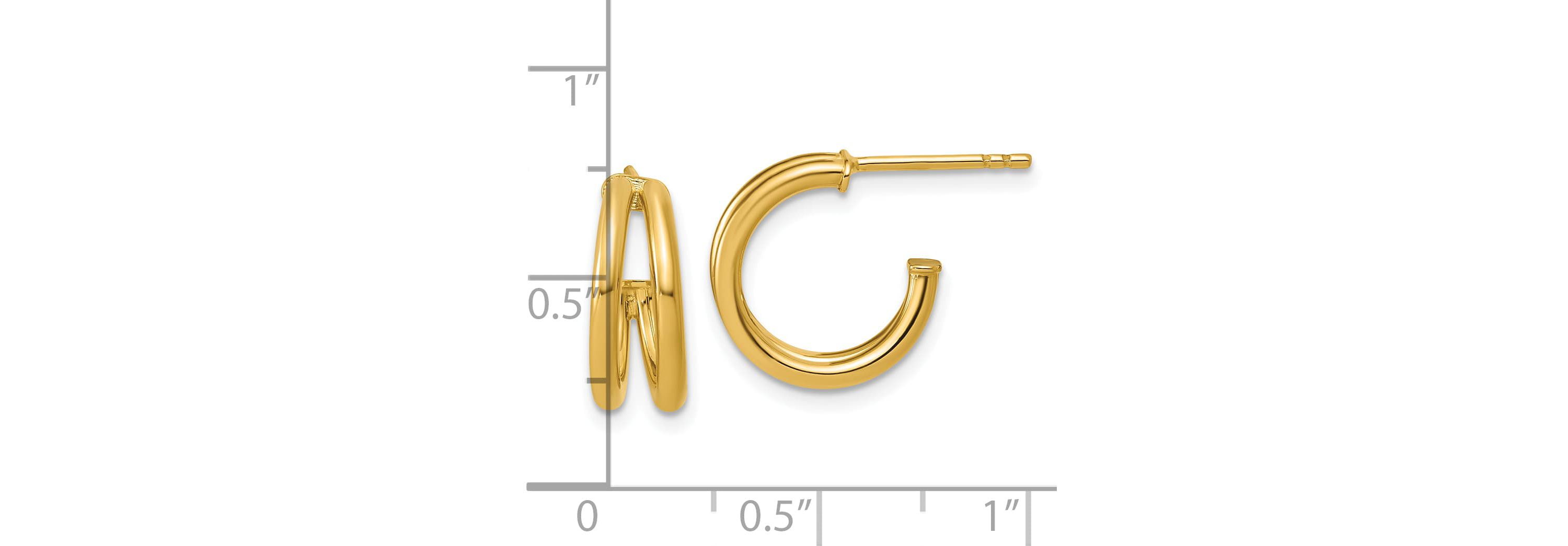 14K Yellow Gold Polished 2-row J-Hoop Post Earrings