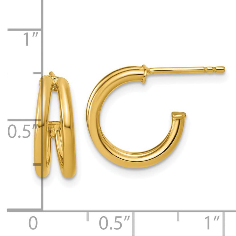 14K Yellow Gold Polished 2-row J-Hoop Post Earrings