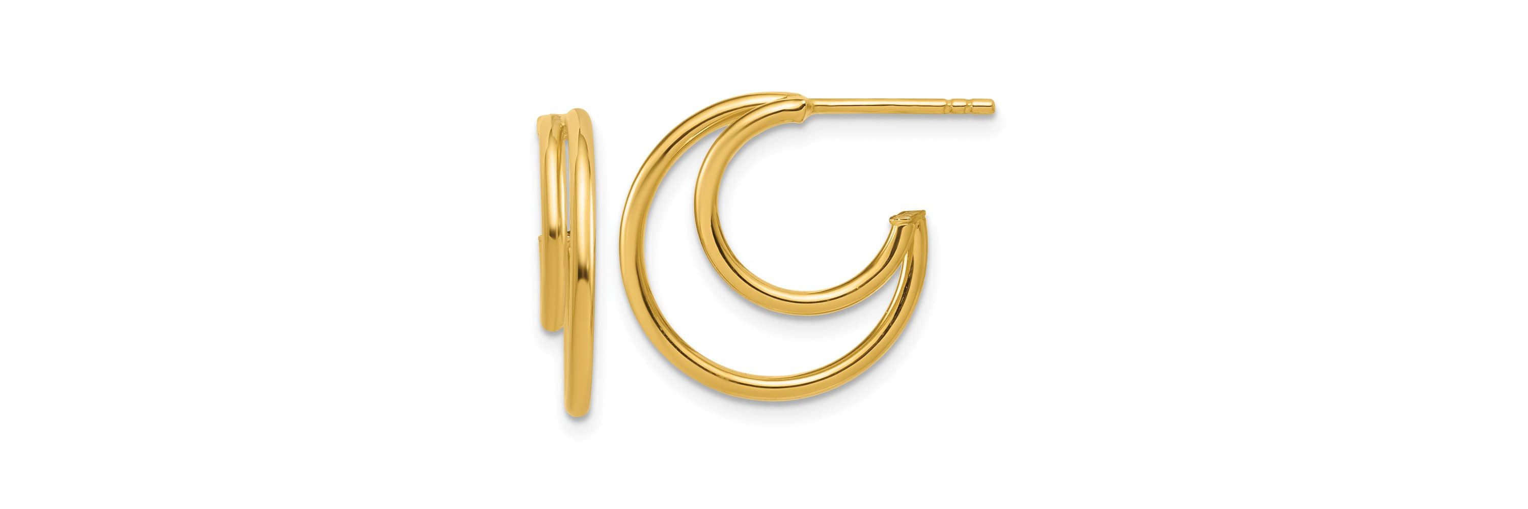 14K Yellow Gold Polished 2-row J-Hoop Post Earrings