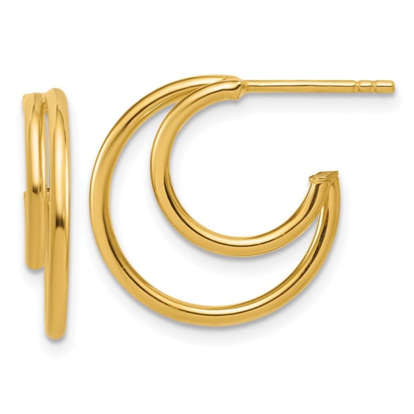 14K Yellow Gold Polished 2-row J-Hoop Post Earrings