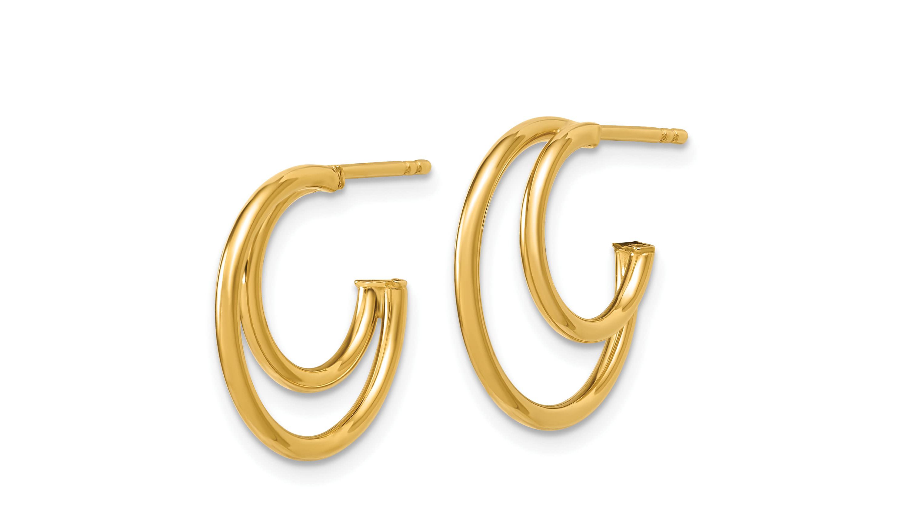 14K Yellow Gold Polished 2-row J-Hoop Post Earrings