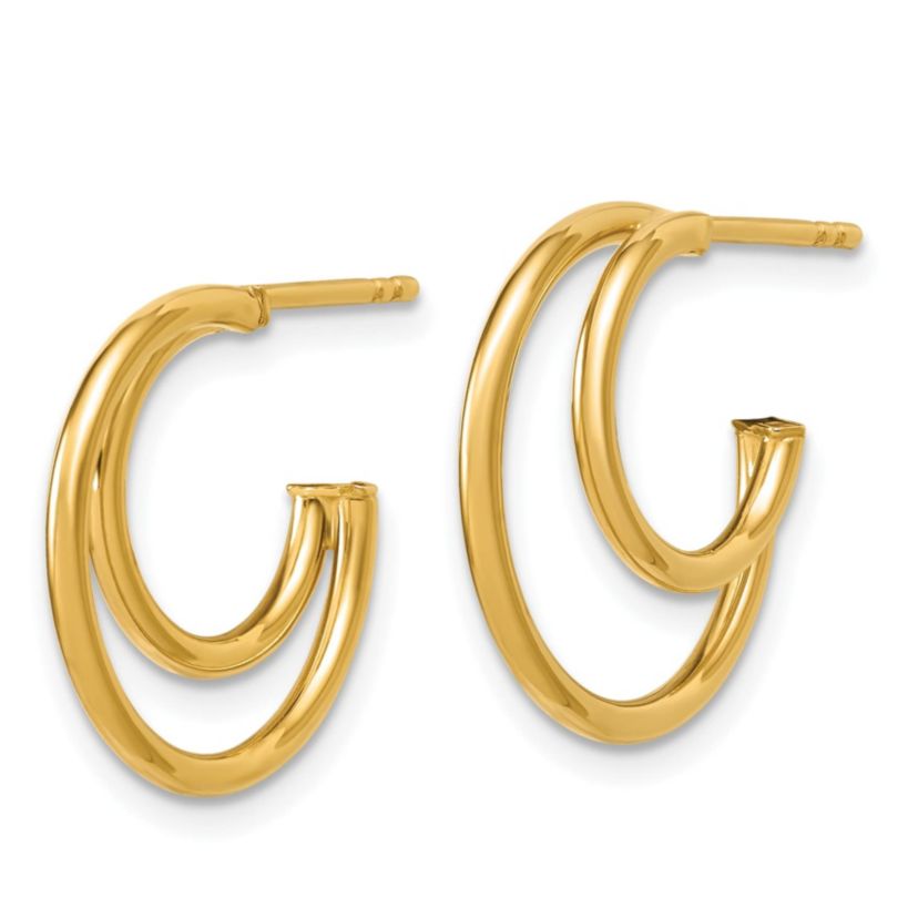 14K Yellow Gold Polished 2-row J-Hoop Post Earrings