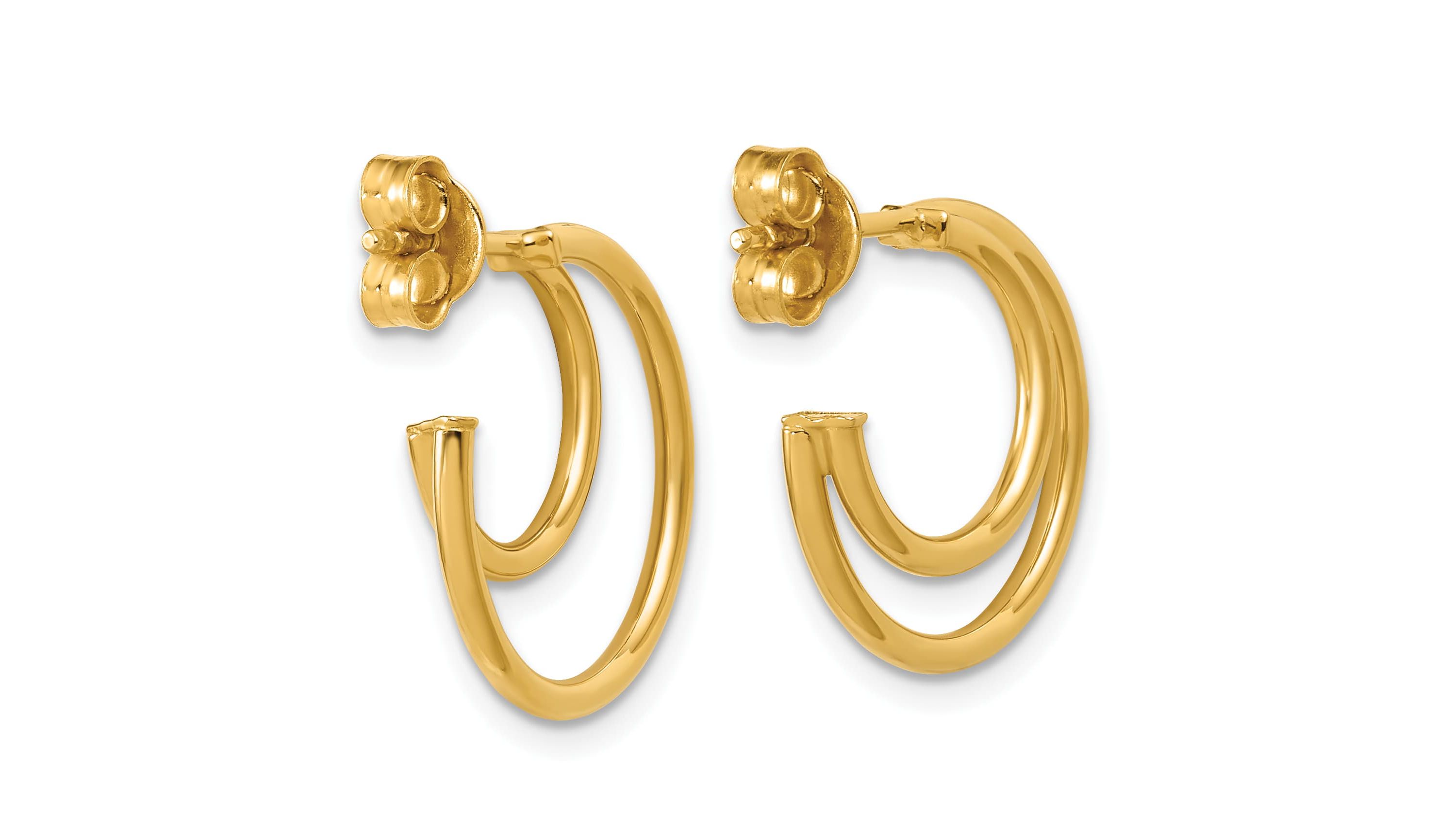 14K Yellow Gold Polished 2-row J-Hoop Post Earrings