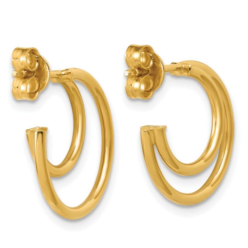 14K Yellow Gold Polished 2-row J-Hoop Post Earrings