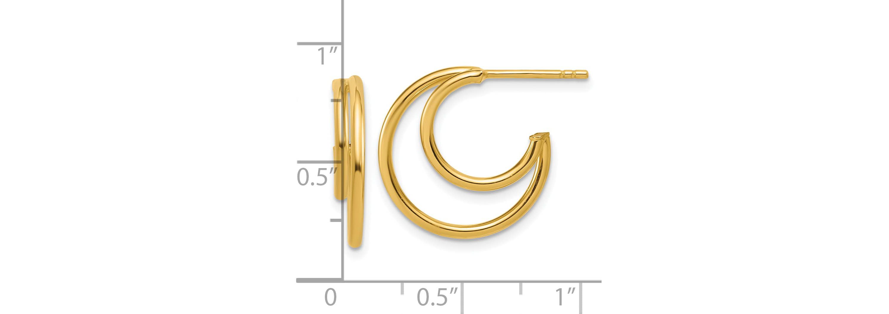 14K Yellow Gold Polished 2-row J-Hoop Post Earrings