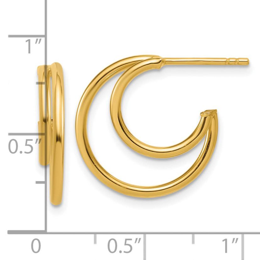 14K Yellow Gold Polished 2-row J-Hoop Post Earrings