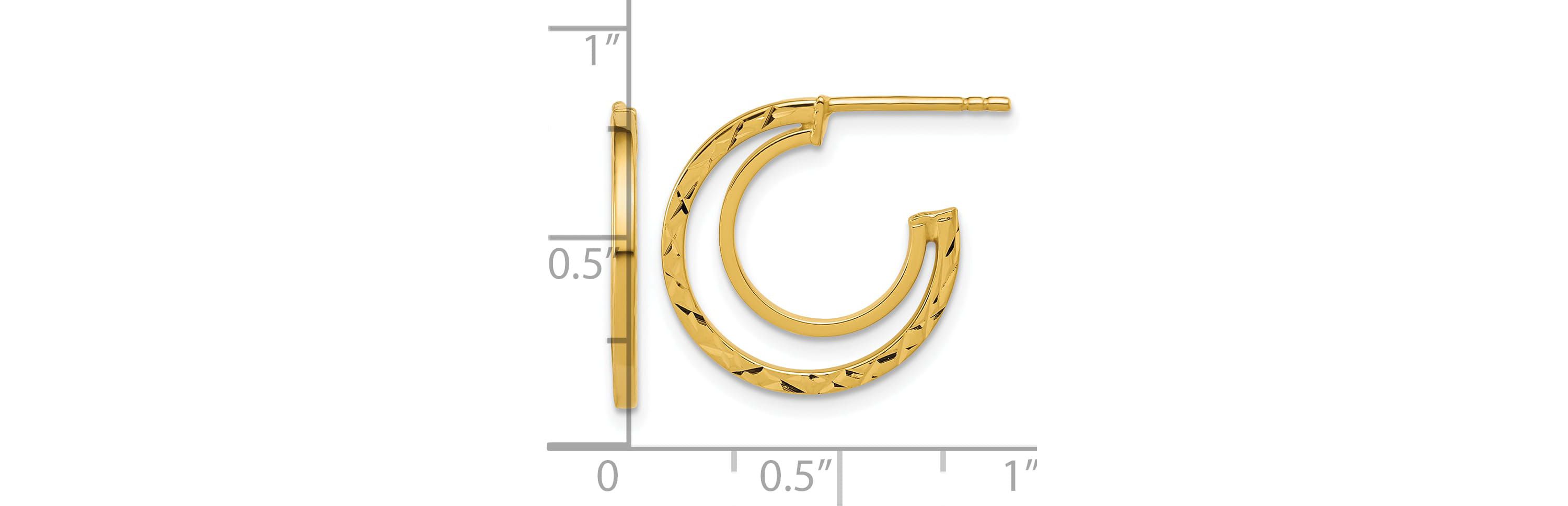 14K Yellow Gold Polished and Diamond-cut 2-row J-Hoop Post Earrings
