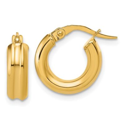 Belk & Co 14K Yellow Gold Polished and Grooved Round Hoop Earrings