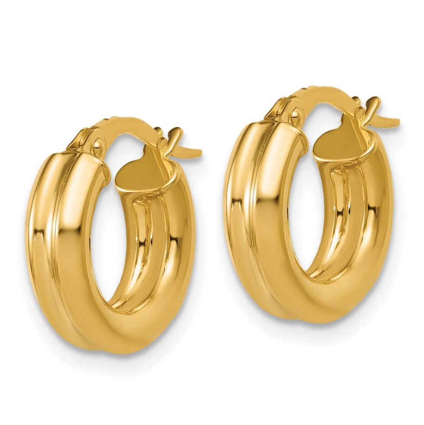 14K Yellow Gold Polished and Grooved Round Hoop Earrings