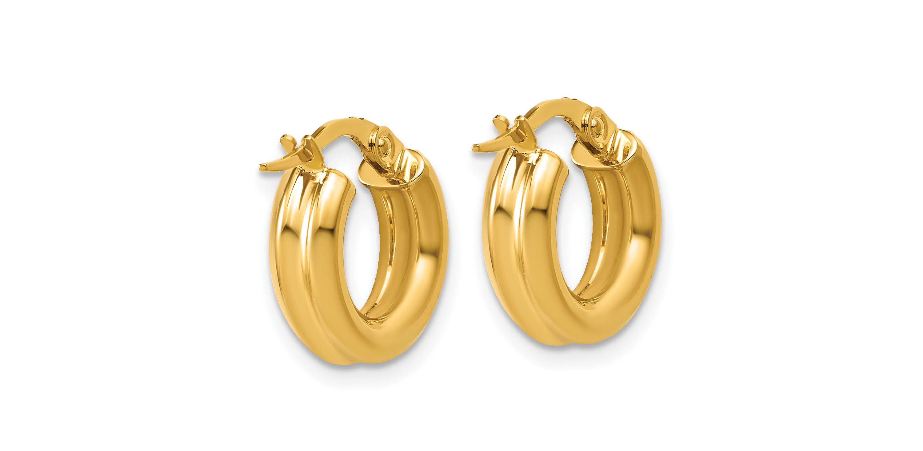 14K Yellow Gold Polished and Grooved Round Hoop Earrings