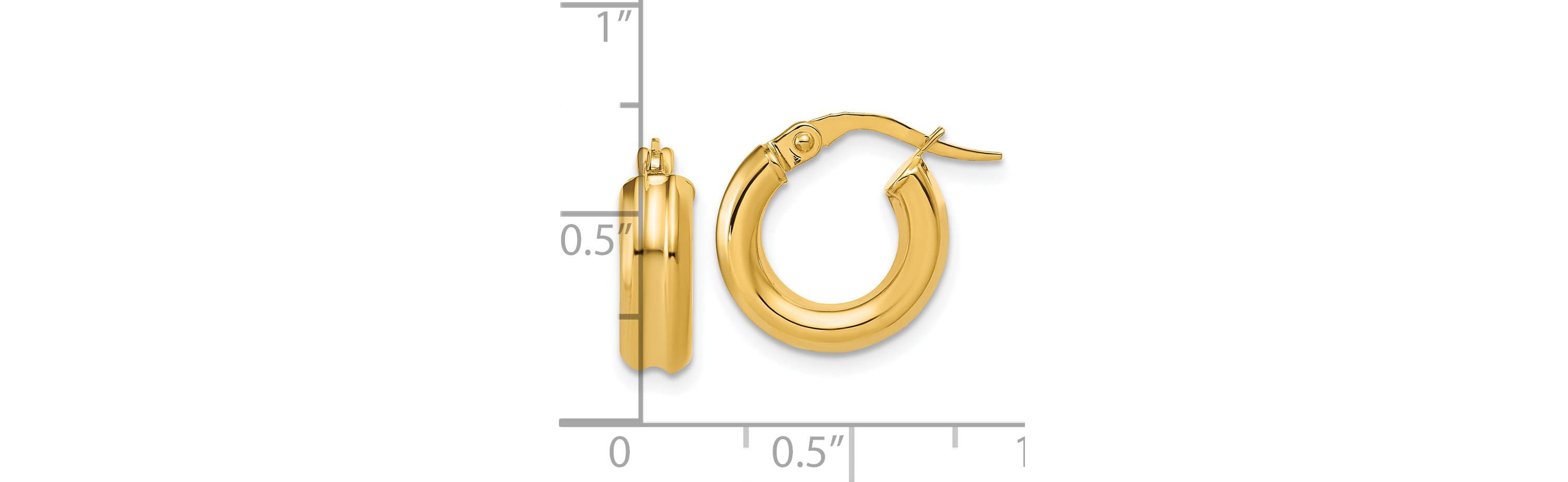 14K Yellow Gold Polished and Grooved Round Hoop Earrings